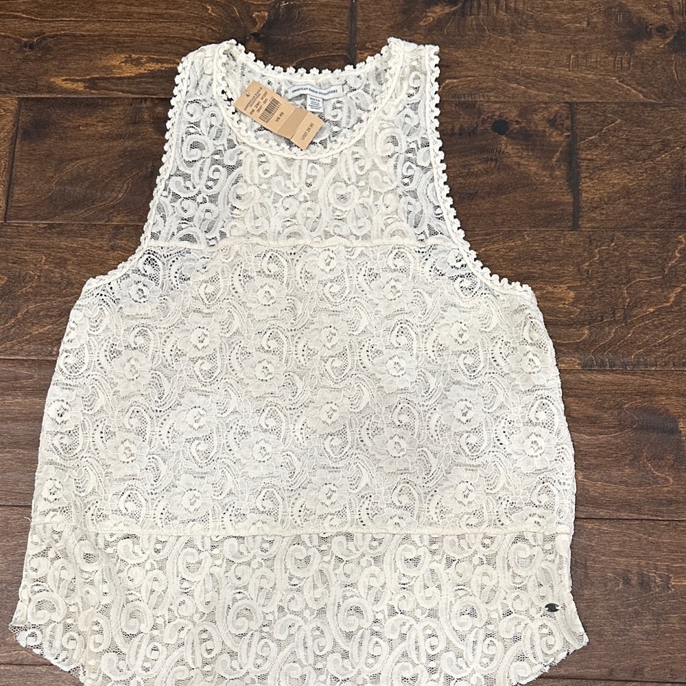 American Eagle Outfitters White Lace Tank Top